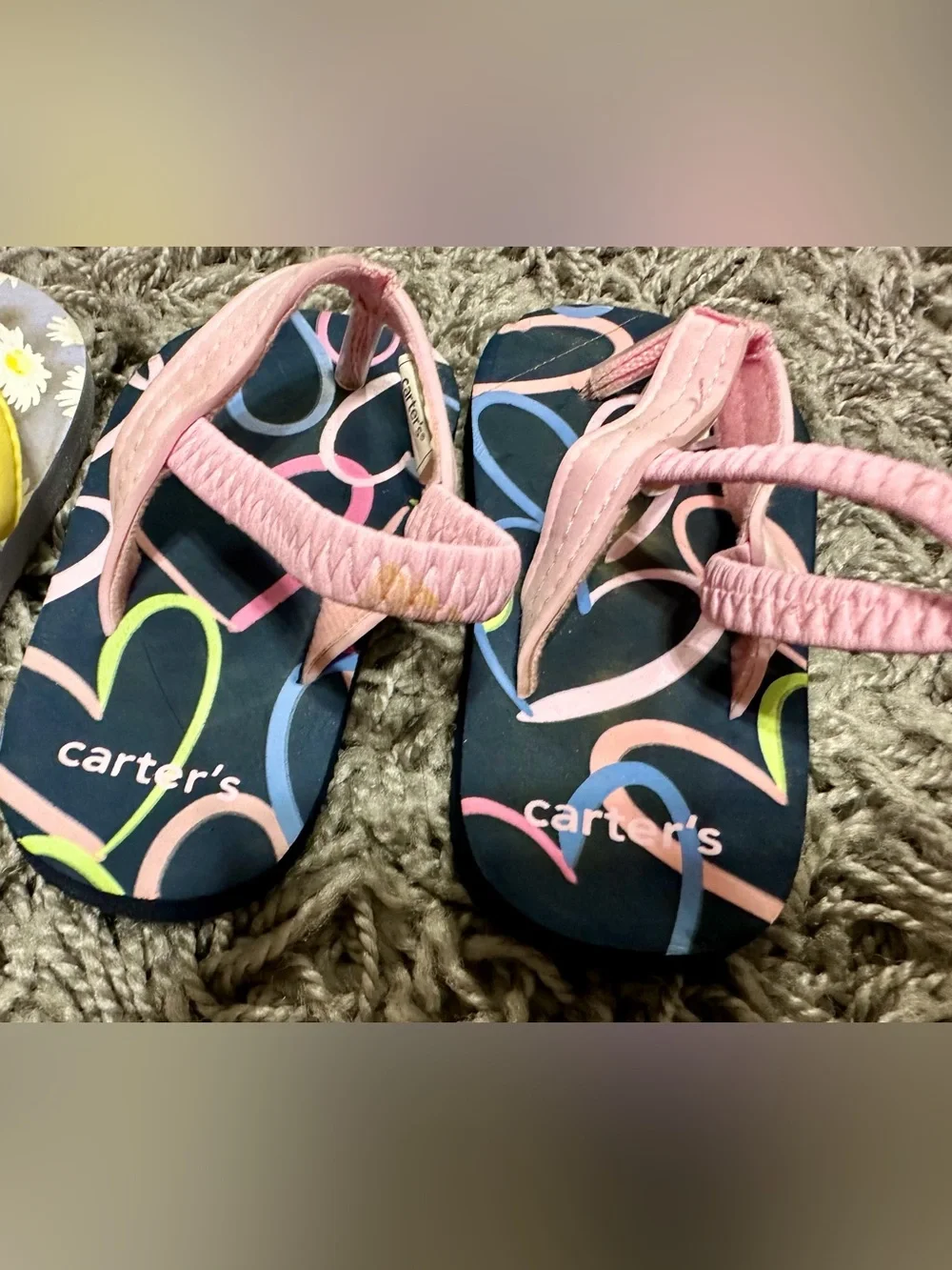 Carter's Navy Flip Flops with Pink Straps and Multicolor Heart Loops